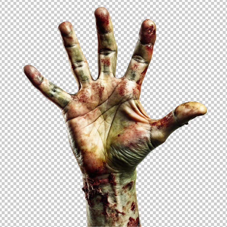 PSD la mano de zombi en un fondo transparente