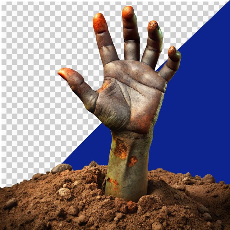 PSD la mano del zombi que se levanta de la tumba decoración de horror de halloween