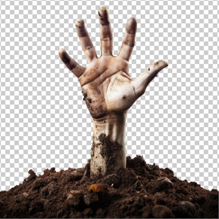 PSD la mano de zombi saliendo de la tierra con un fondo transparente
