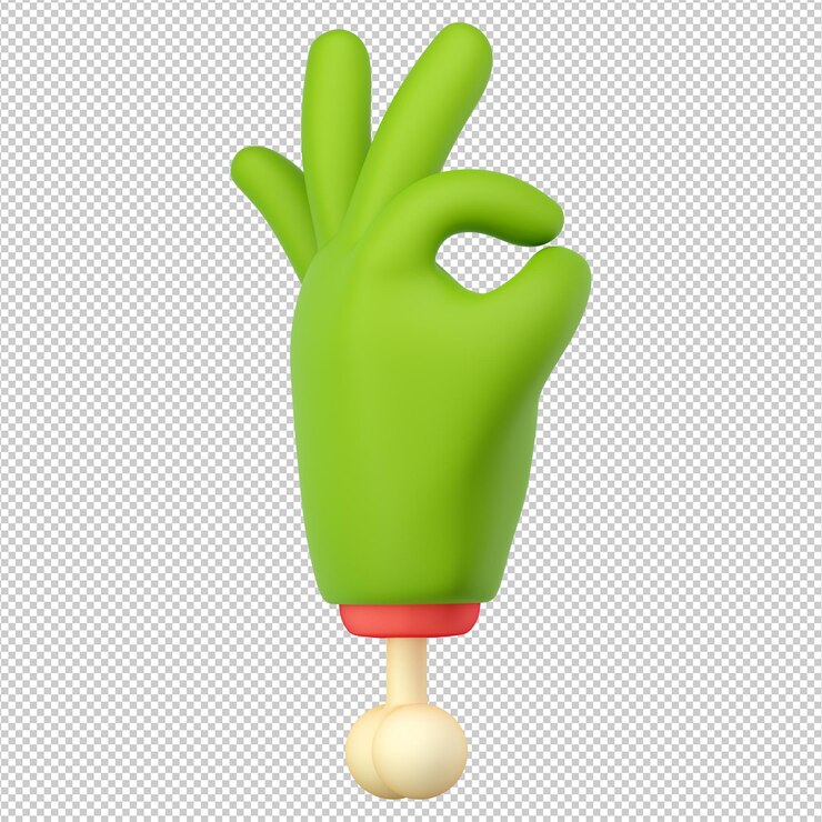 PSD mano zombie 3d en estilo de dibujos animados de plástico