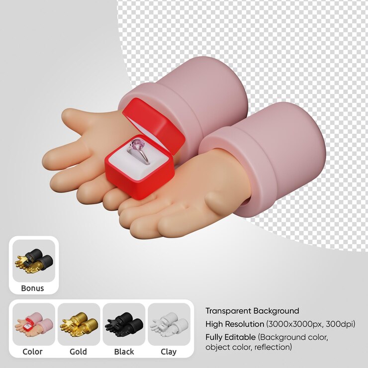 PSD manos 3d con anillo isométrico