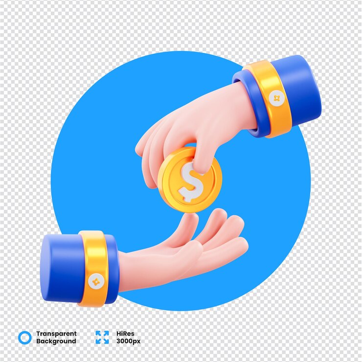 PSD manos 3d intercambiando monedas de oro con el signo del dólar