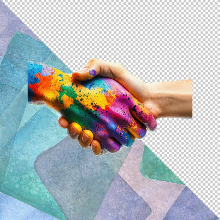 PSD manos coloridas en un apretón de manos unidad diversidad y colaboración