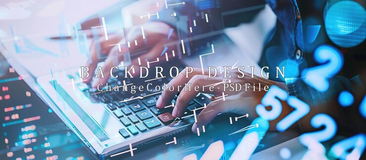 PSD las manos escribiendo en la calculadora con visualización de datos
