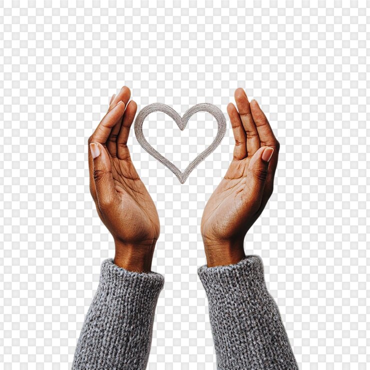 PSD manos en forma de corazón aisladas sobre un fondo transparente