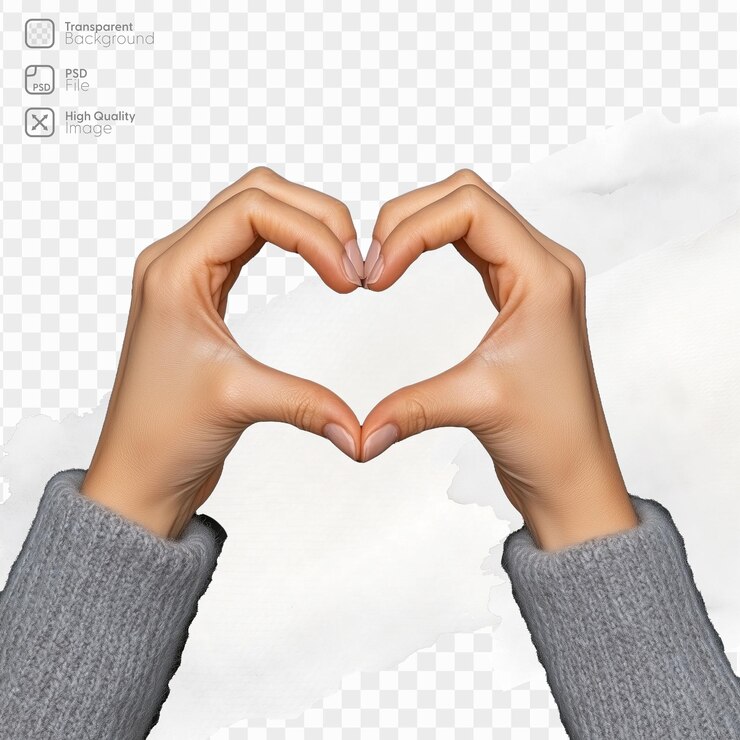 PSD manos formando un gesto en forma de corazón sobre un fondo transparente