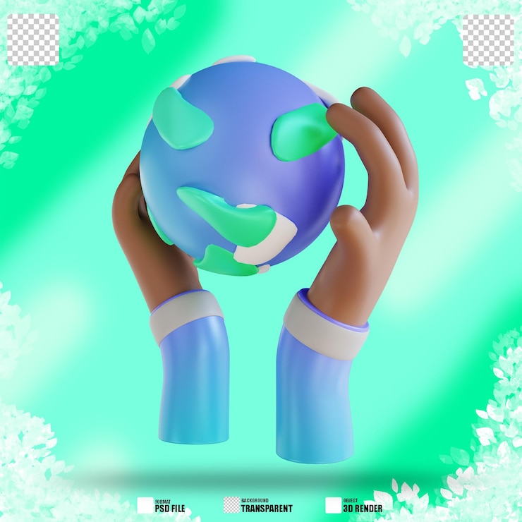 PSD manos de ilustración 3d y cuidado del mundo 6