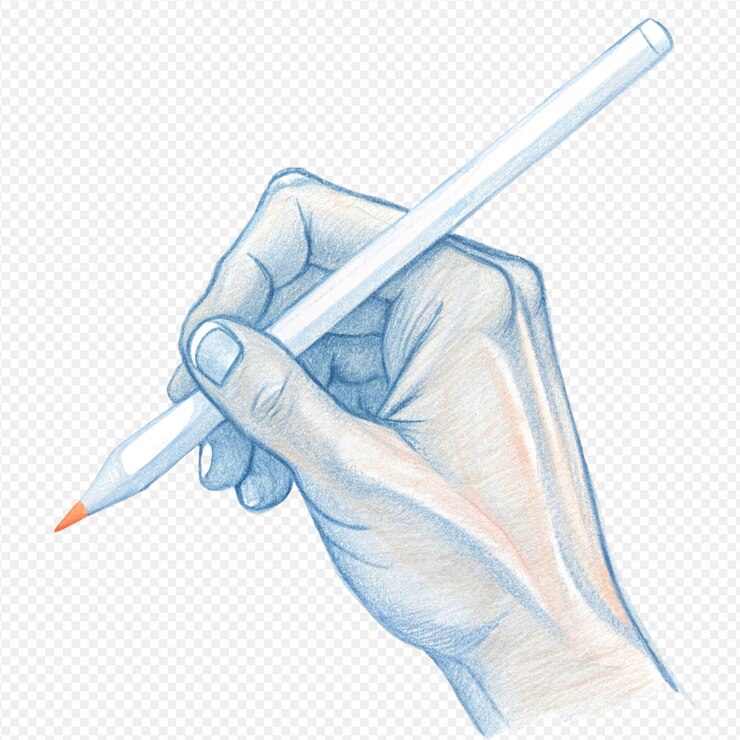 PSD manos con lápices blancos para escribir en una postura de lienzo en blanco minimalista