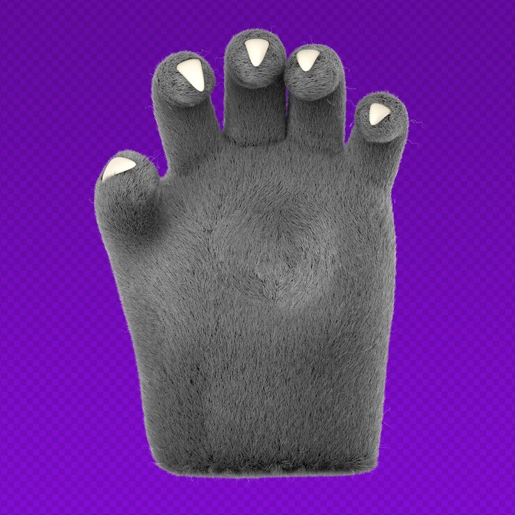 PSD manos de lobo peludo 3d en estilo de dibujos animados de plástico atrapar los dedos gesto monstruo de hombre lobo palmas de carácter de halloween procesamiento aislado de alta calidad