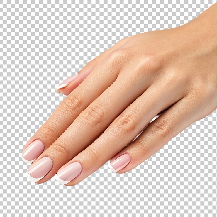 PSD manos de mujer con uñas de color rojo vino aisladas sobre un fondo blanco