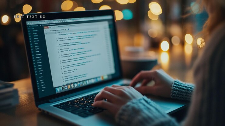 PSD las manos de las mujeres escribiendo en la computadora portátil por la noche con un fondo bokeh de luz cálida