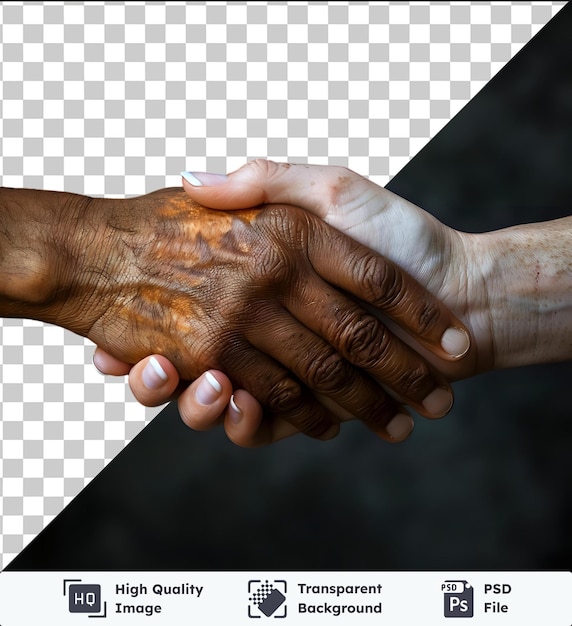 PSD manos multiétnicas de mujer blanca y hombre negro tocándose suavemente concepto de unidad e inclusión