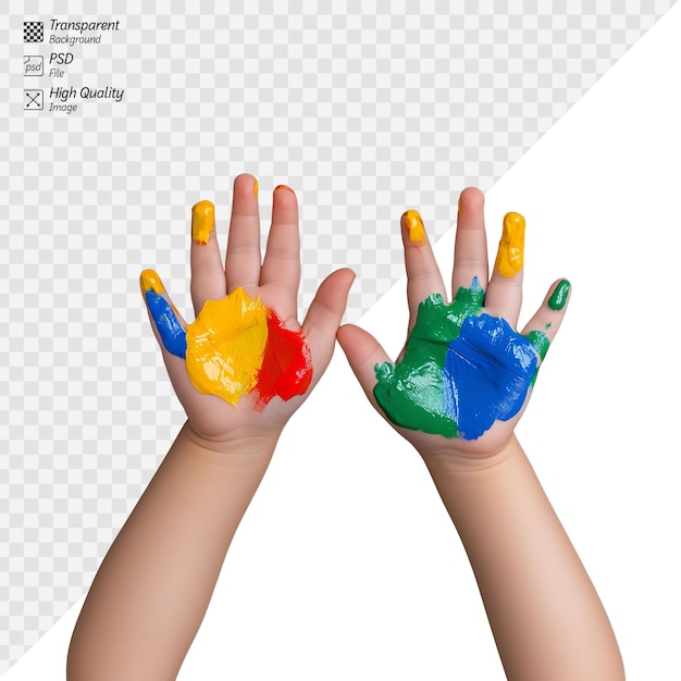 Manos pintadas de colores con fondo transparente para proyectos creativos