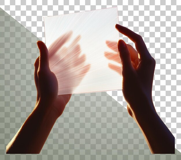 Manos de PNG sosteniendo un panel translúcido contra la luz solar
