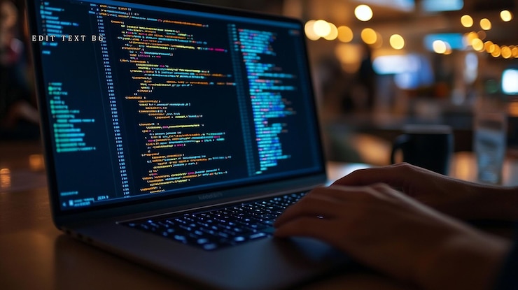 PSD las manos de los programadores codificando en la computadora portátil por la noche