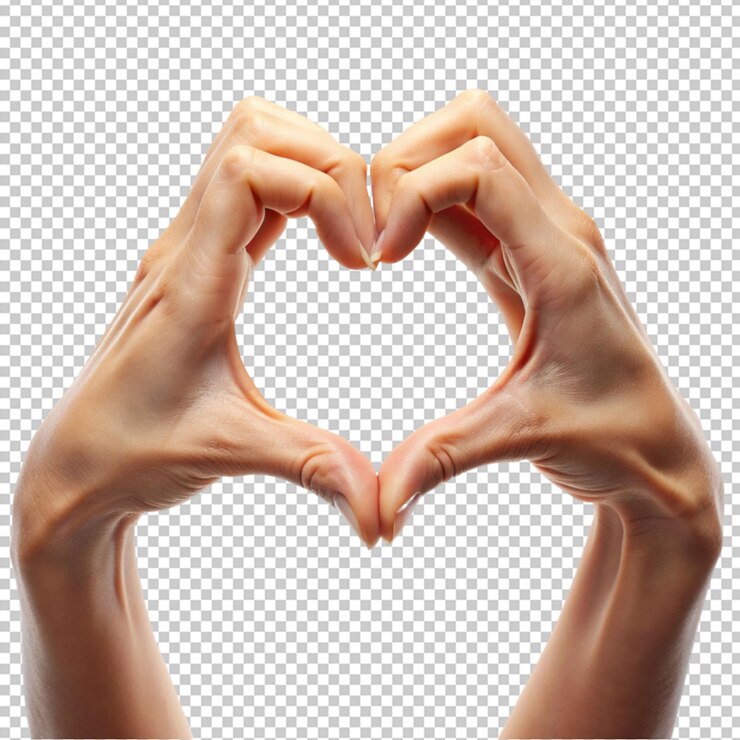 PSD manos que forman un signo en forma de corazón aislado en un fondo transparente