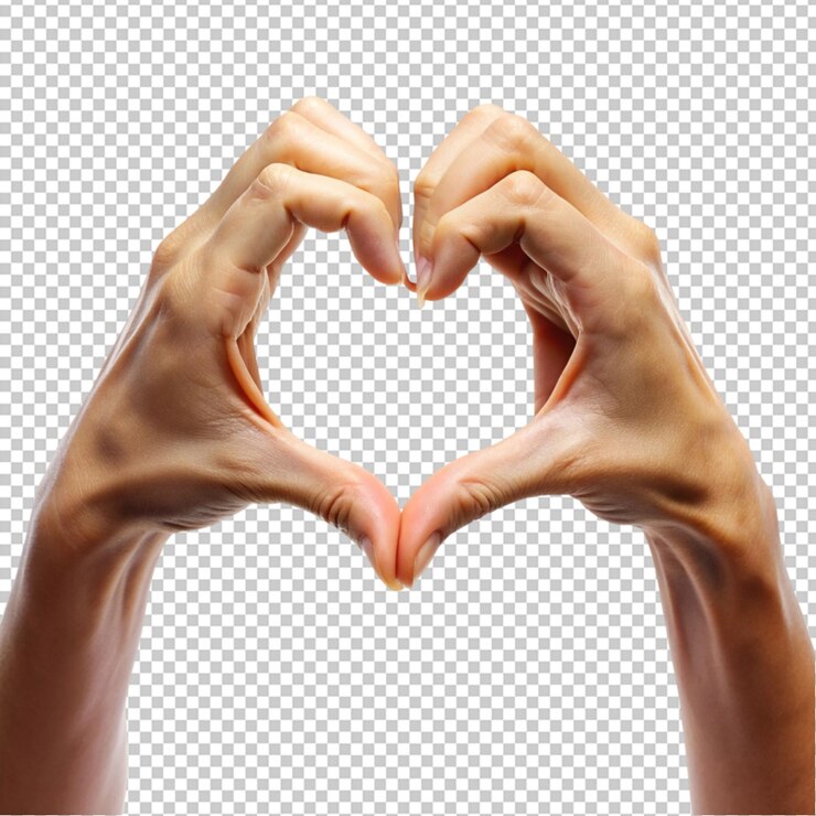PSD manos que forman un signo en forma de corazón aislado en un fondo transparente