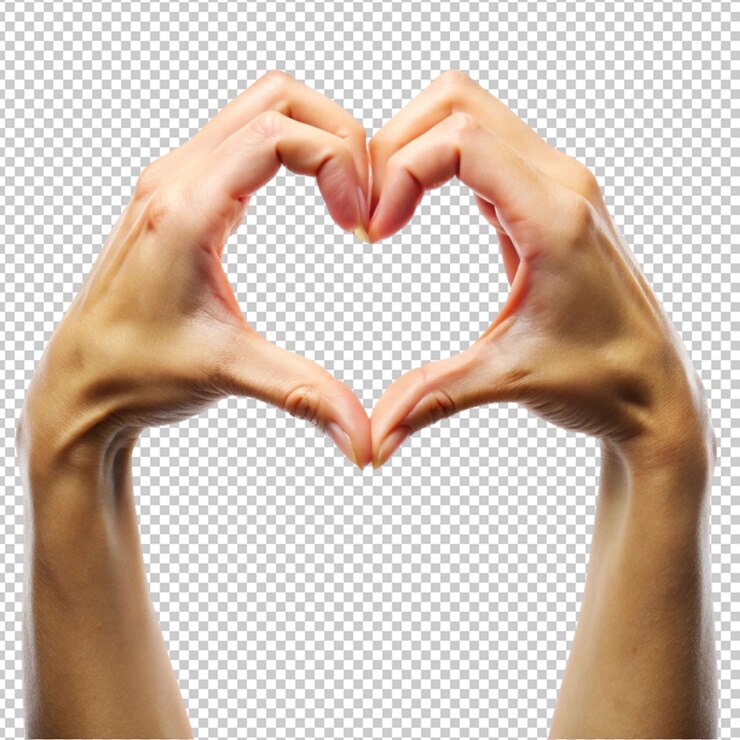 PSD manos que forman un signo en forma de corazón aislado en un fondo transparente
