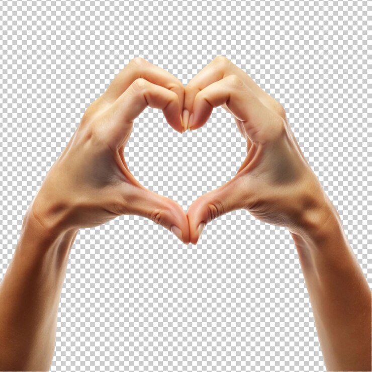PSD manos que forman un signo en forma de corazón aislado en un fondo transparente