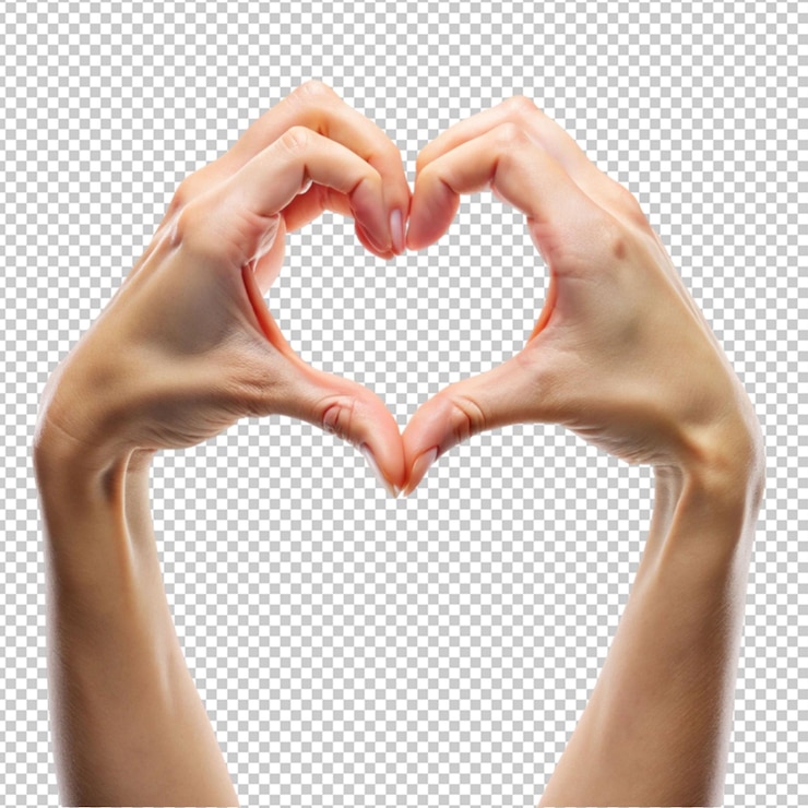 PSD manos que forman un signo en forma de corazón aislado en un fondo transparente