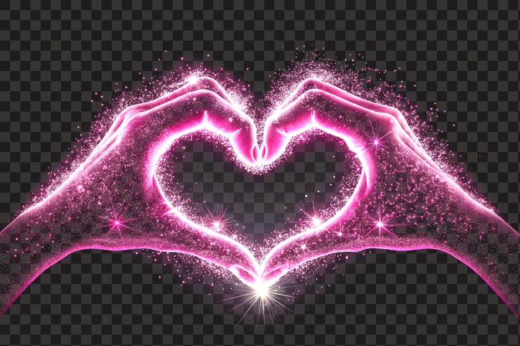 PSD manos rosadas brillantes en forma de corazón que crean un resplandor místico de amor png transparente