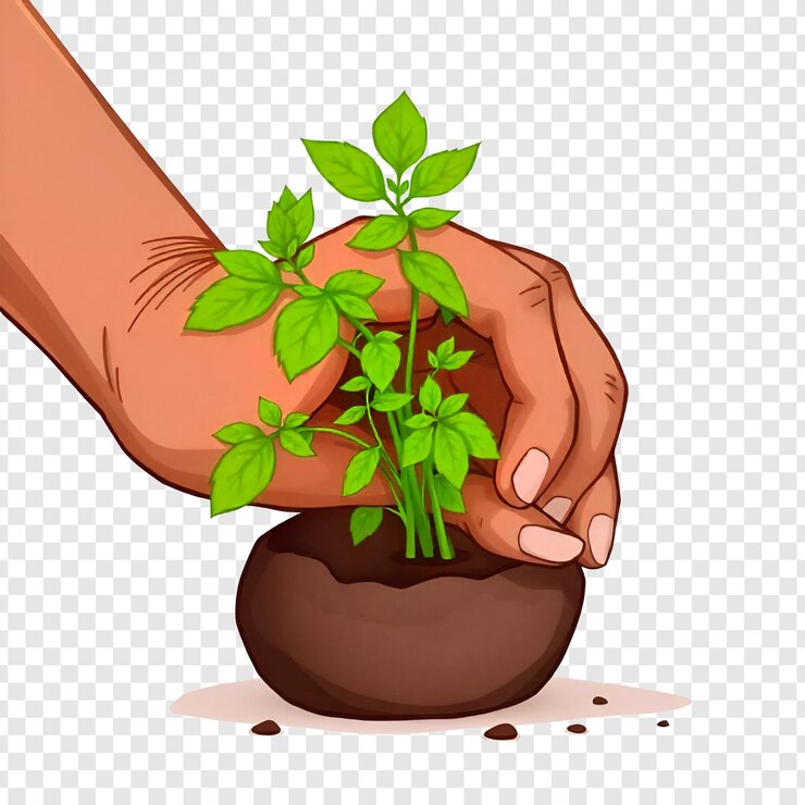 PSD manos segurando planta isolada em fundo transparente