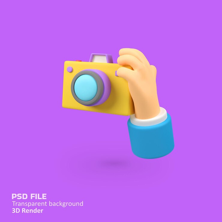 PSD manos sosteniendo una cámara aislada ilustración del icono de renderizado 3d