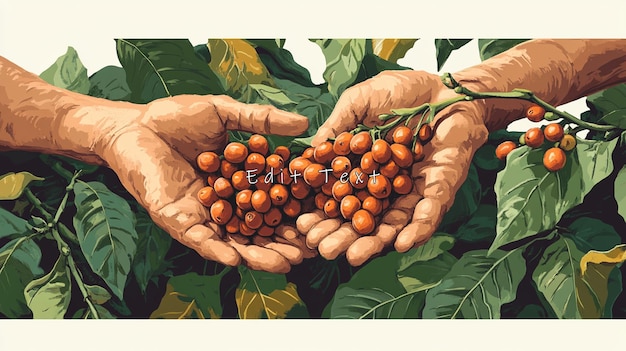 Manos sosteniendo cerezas de café frescas