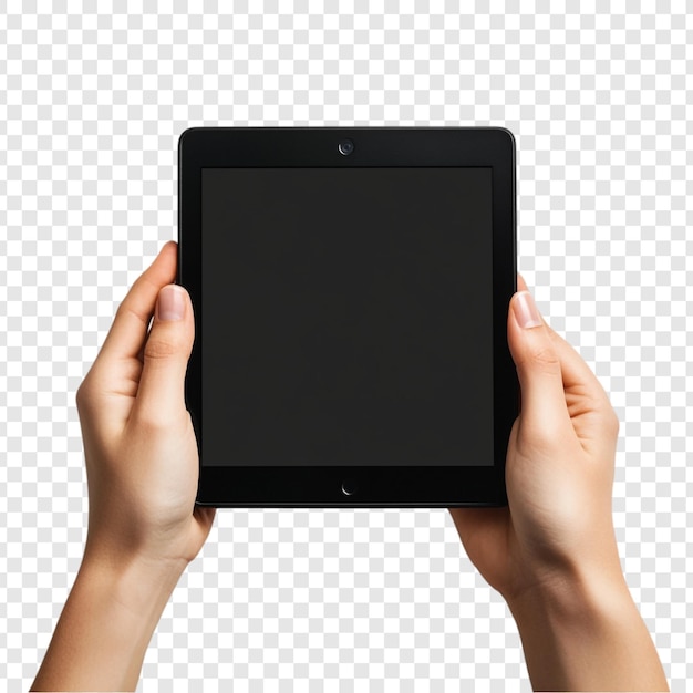 Manos sosteniendo un dispositivo de tableta negra