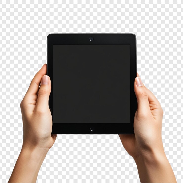 PSD manos sosteniendo un dispositivo de tableta negra