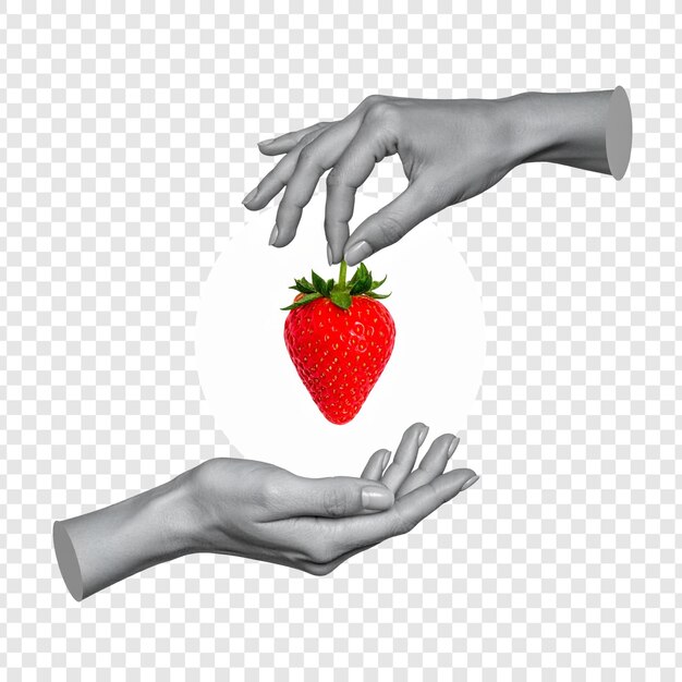 Manos sosteniendo gráfico de fresa roja