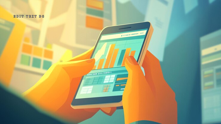 PSD manos con teléfonos inteligentes que muestran gráficos y datos financieros
