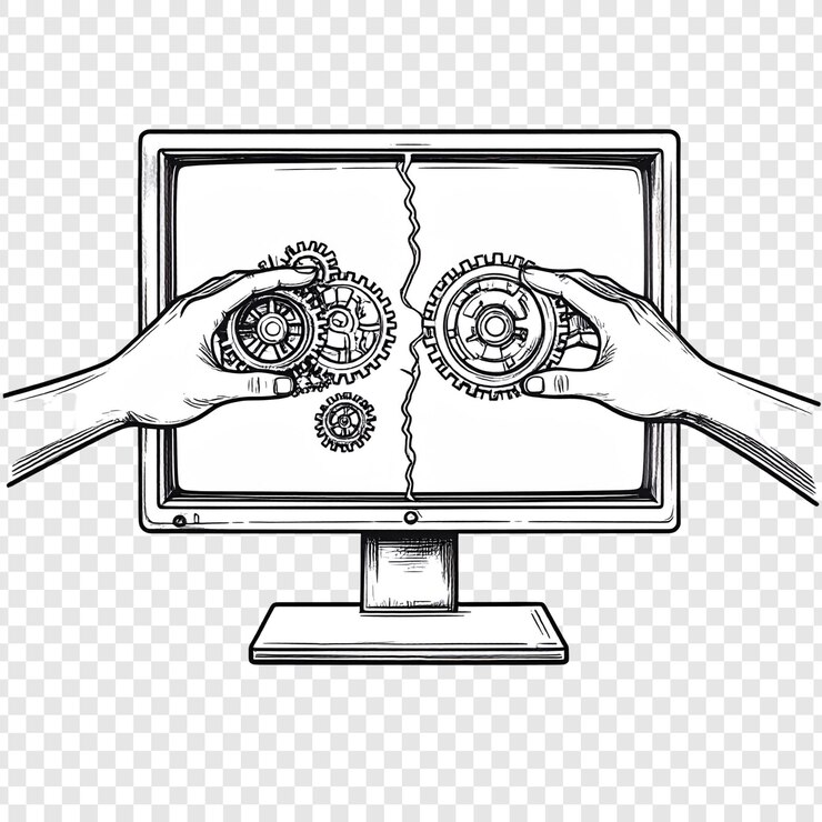 PSD las manos transfiriendo datos digitales en una ilustración vectorial de pantalla de computadora