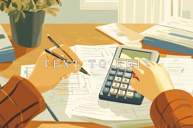 Manos usando calculadora y bolígrafo en el papeleo en el escritorio