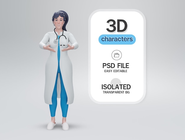 Manos vacías del Doctor 3d, profesional médico entregado sosteniendo un objeto virtual para pegar texto
