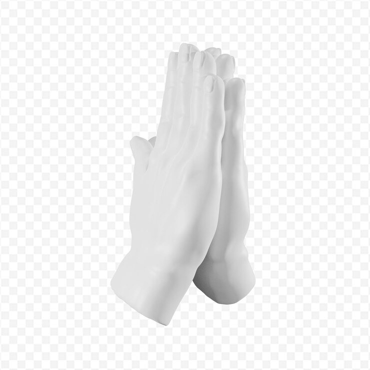 PSD manos de yeso 3d que muestran gesto alto cinco manos juntas orando representación 3d aislada