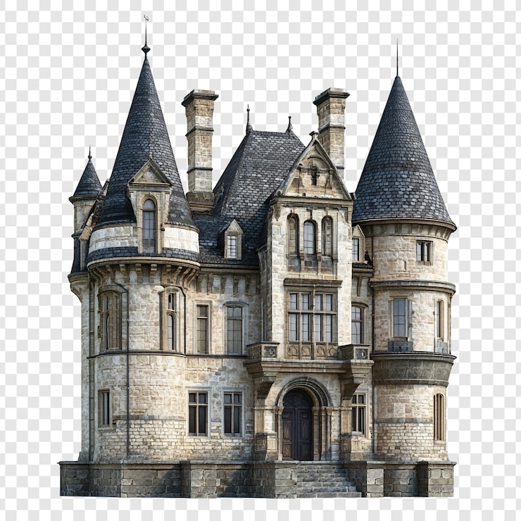 PSD mansion en pierre avec des tours