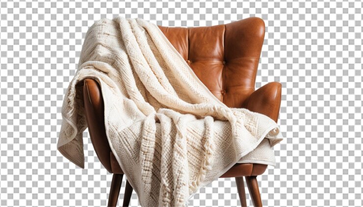 PSD una manta cálida envuelta sobre una silla acogedora perfecta para el invierno