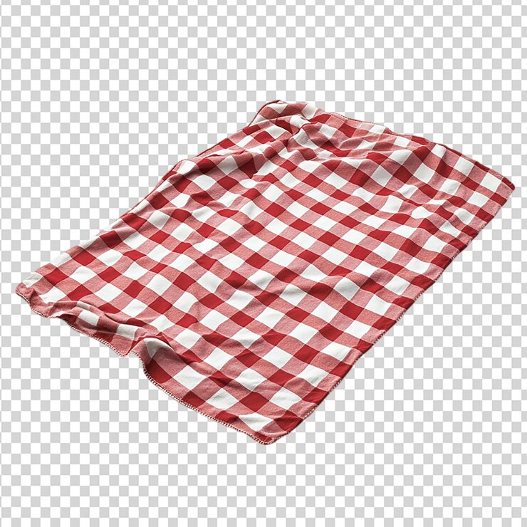 PSD manta de picnic a cuadros roja y blanca aislada sobre un fondo transparente