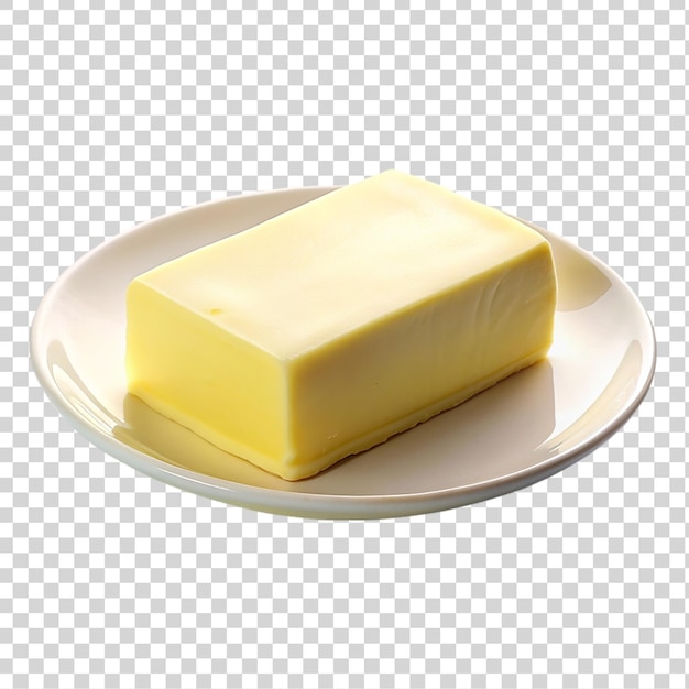 Manteiga num prato branco isolado sobre um fundo transparente