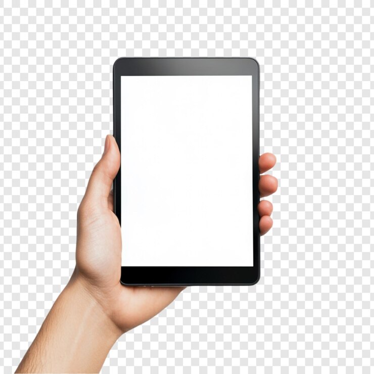 PSD mantenimiento de una tableta con una maqueta de pantalla en blanco para la presentación de aplicaciones o sitios web