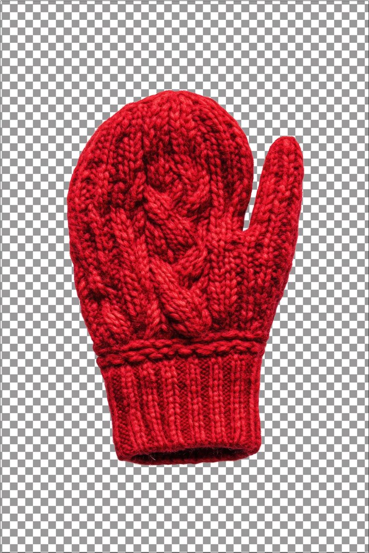 Manteón rojo acogedor Manteón perfecto para mantener las manos calientes en invierno Hiperrealista Plai blanco aislado