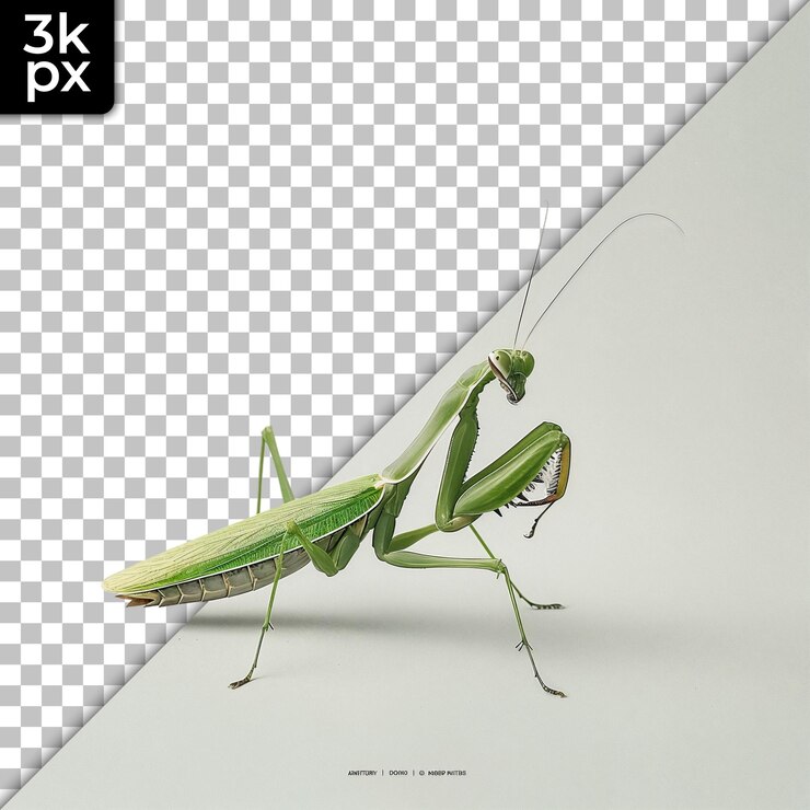 PSD la mantis orante con su presa en un fondo transparente