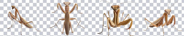 PSD mantis orantes em várias poses mostrando suas características únicas e comportamento natural sob iluminação suave fundo transparente png