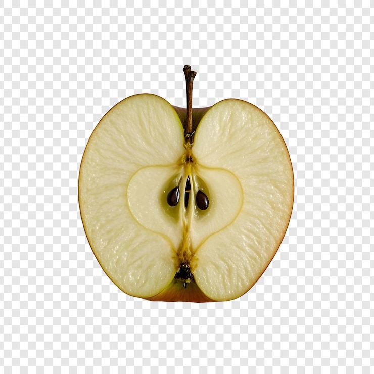PSD una manzana amarilla con una rebanada cortada de ella