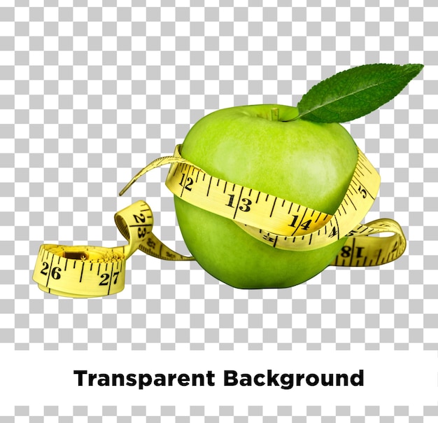 Manzana con cinta de medición aislada con fondo transparente