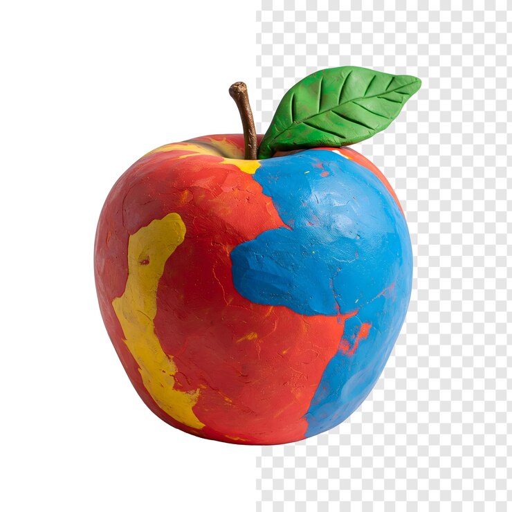 PSD manzana de estilo arcilla con hoja aislada con fondo transparente 3d render