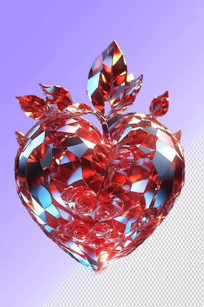 PSD una manzana en forma de corazón con un diamante rojo y azul en ella