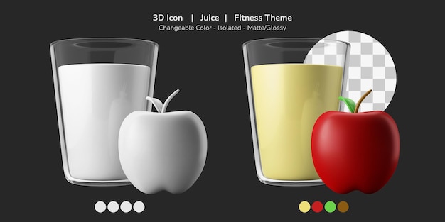 Manzana fruta batido jugo bebida 3d icono ilustración dieta fitness tema