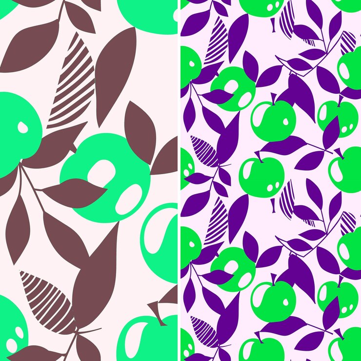 PSD manzana m9 otaheite con silueta redonda y diseño tropical con vector de patrón de fruta tropical único